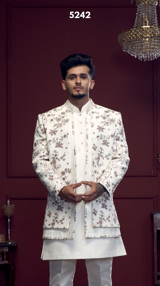 White Embroidered Outer Indo-western