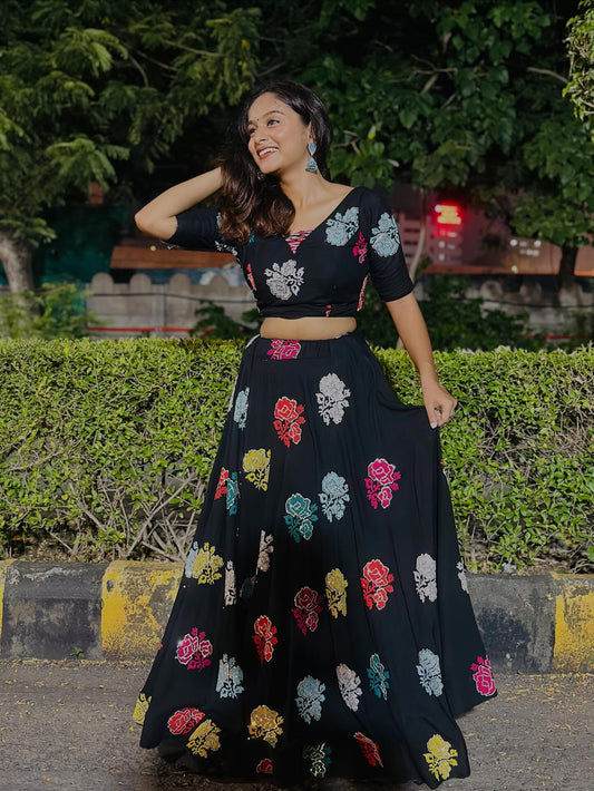 Black Flowered Lehenga Choli