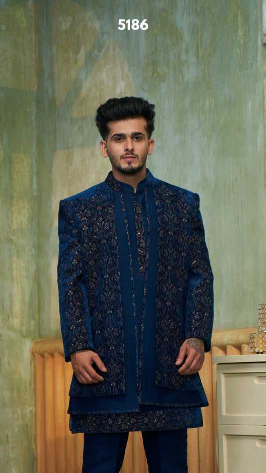 Navy Blue Embroidered Indo-western