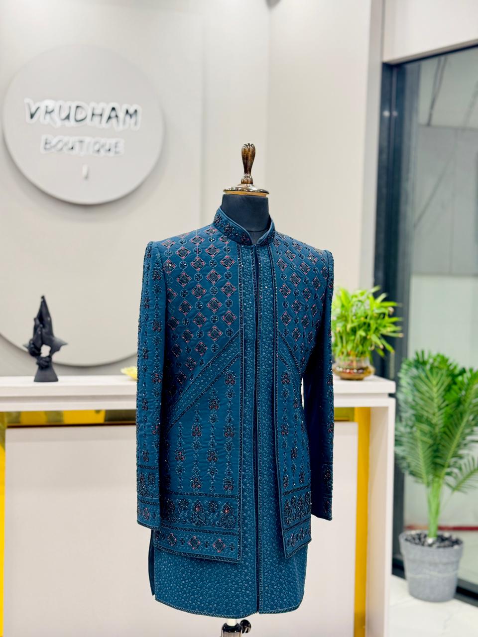 Royale Blue Hand worked Indo-Western M-004