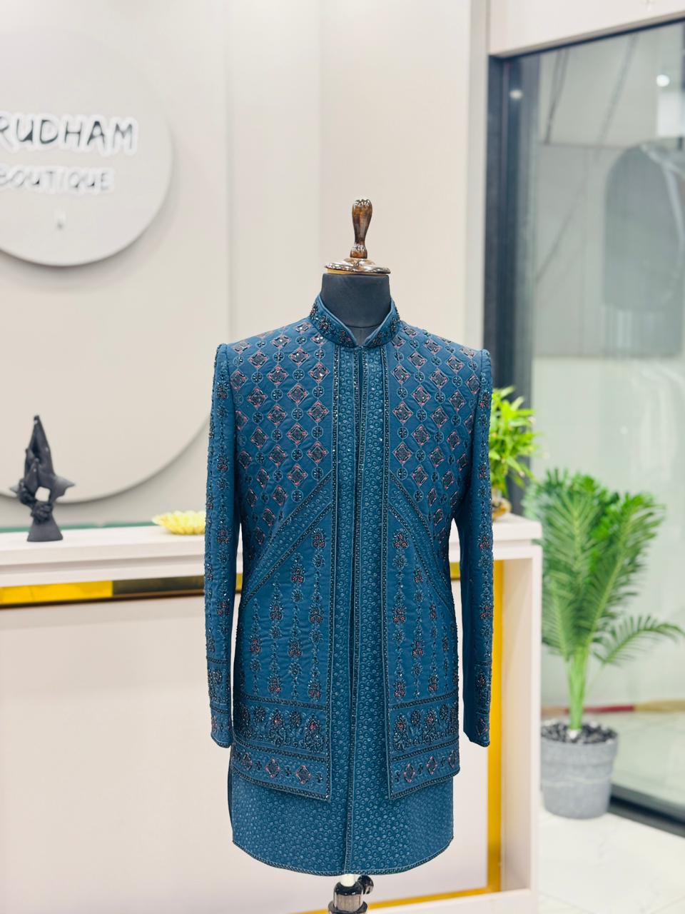 Royale Blue Hand worked Indo-Western M-004