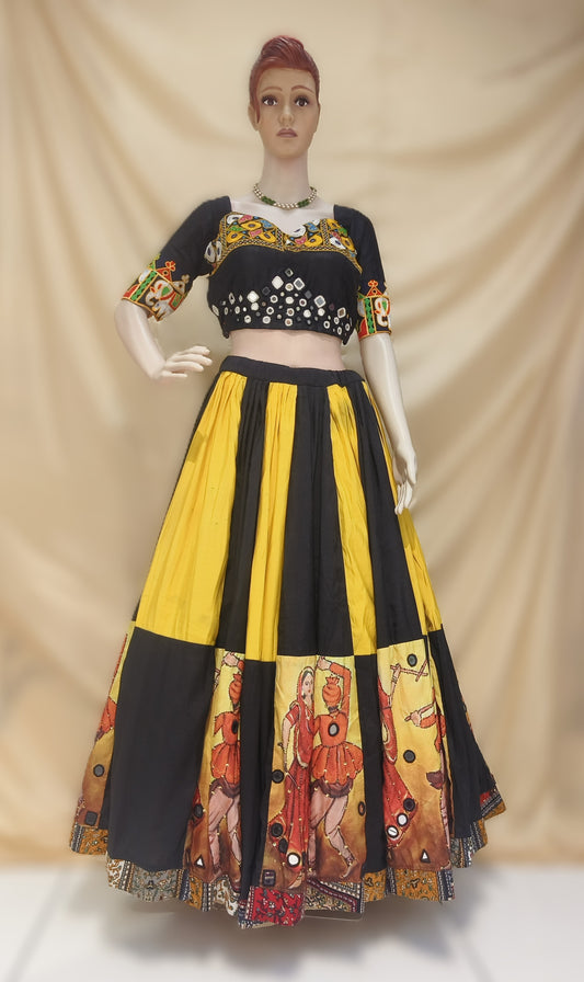 Yellow Black printed Lehenga & Choli