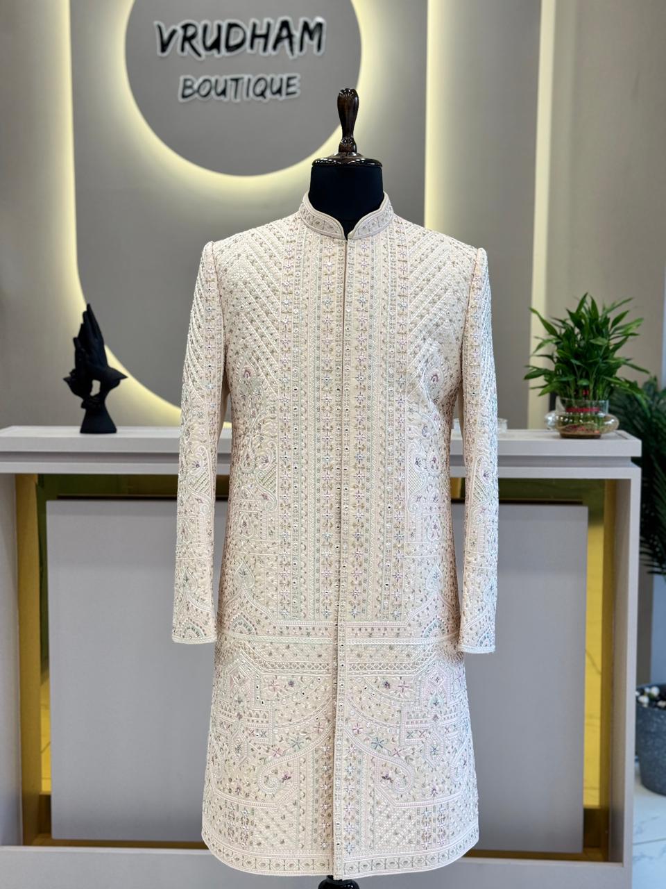 Cream Light Pink Sherwani