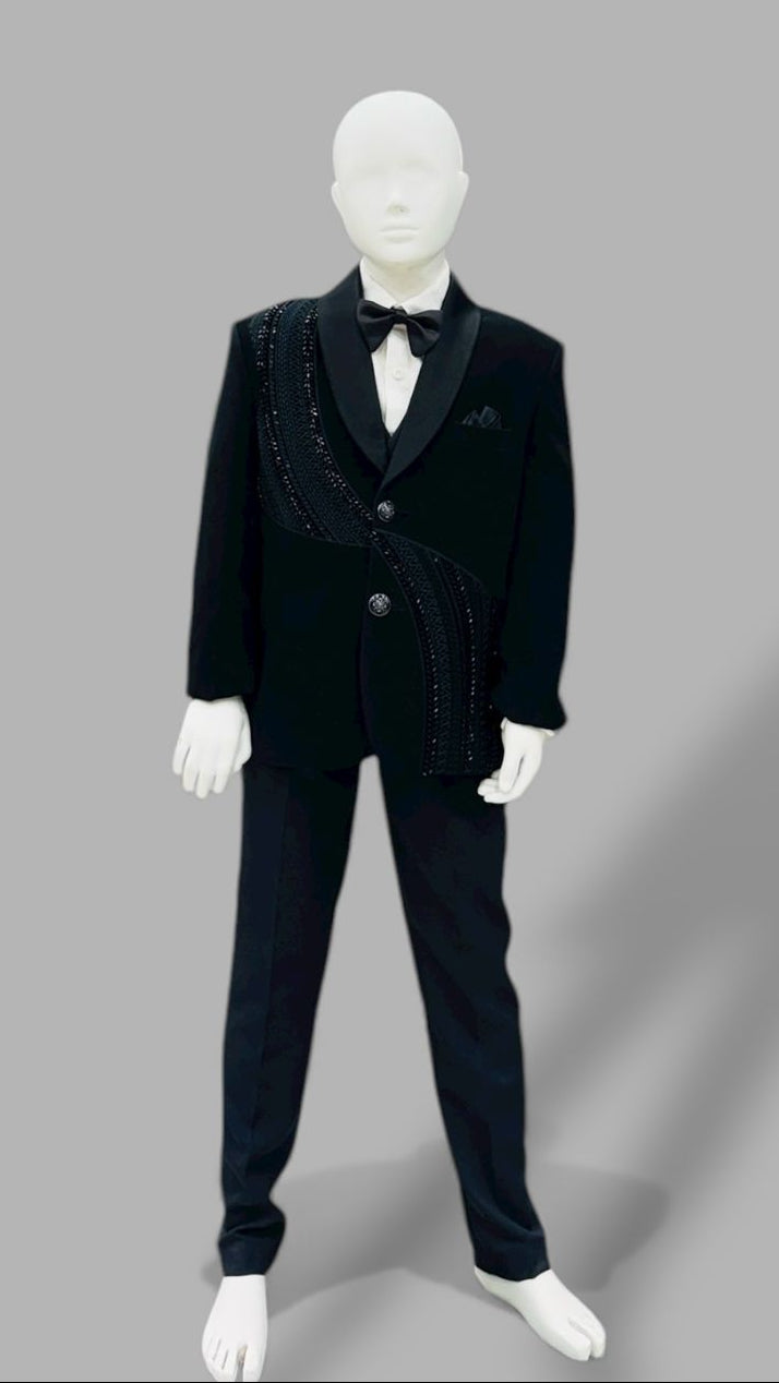 Black Cross Work Blazer Suit K032